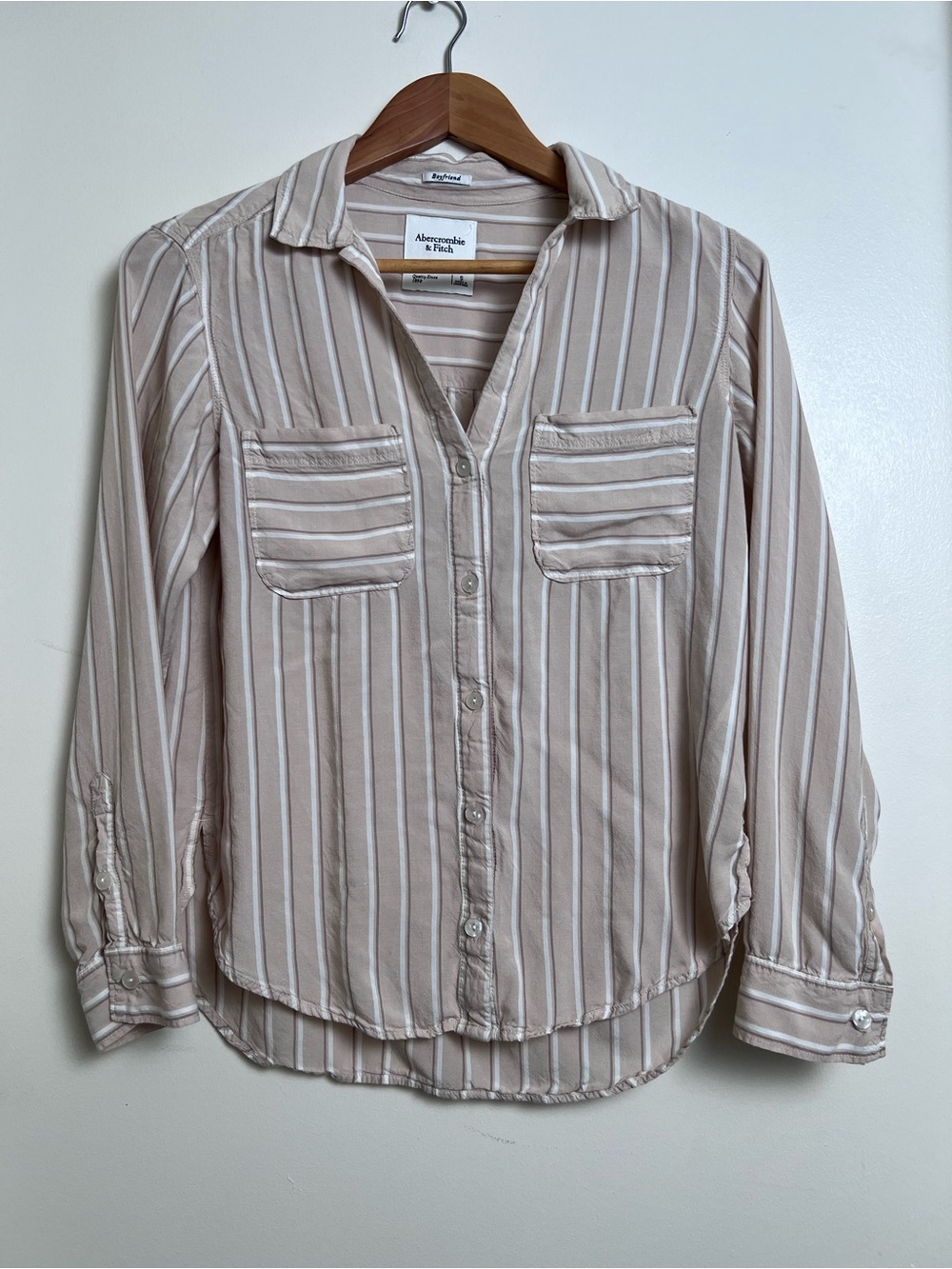 Abercrombie & Fitch Boyfriend Striped Button Down Blouse Beige White Size S